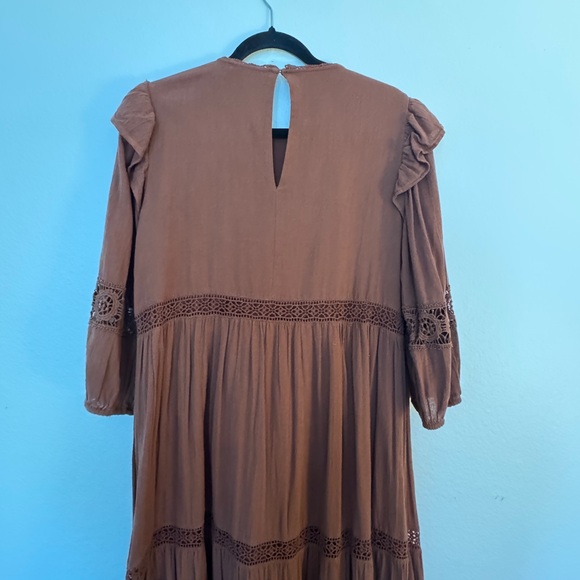 Zara Brown Smocked Tiered Sundress with Bishop Sleeves - Picture 8 of 8